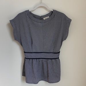 Monteau / Striped Blouse with Cinched Waist / Size L